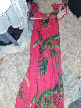 Women’s Pink Tropical Print Maxi Dress